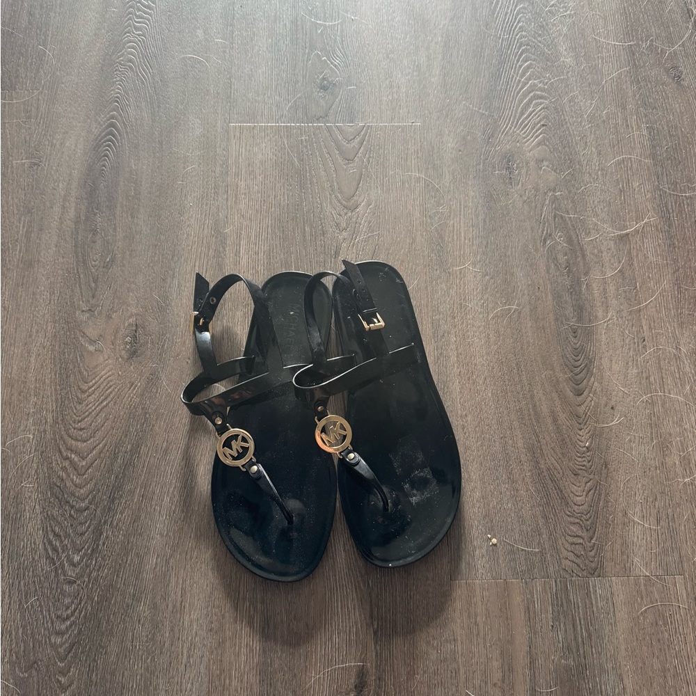 Black Sandals with Gold Accents